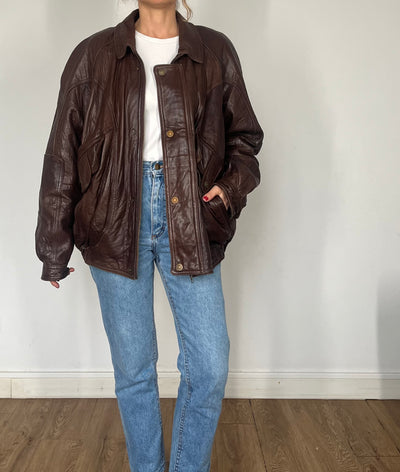 Vintage brown leather Bomber jacket