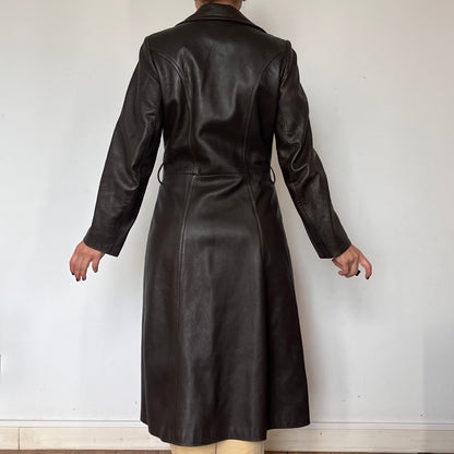 Vintage brown leather long trench coat