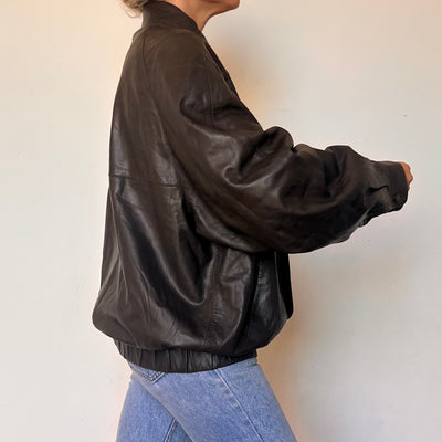 Vintage Brown Leather Bomber Jacket