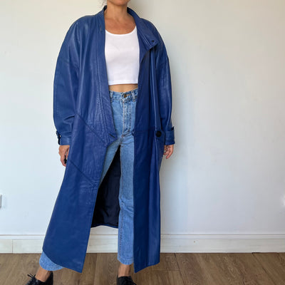 Blue Leather Trench coat