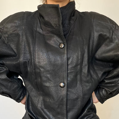 Vintage Black Leather long Overcoat