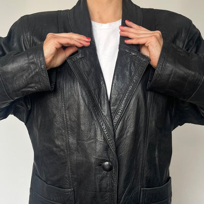 Vintage Black Leather Blazer Jacket