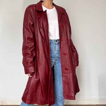 Vintage Burgundy leather trench