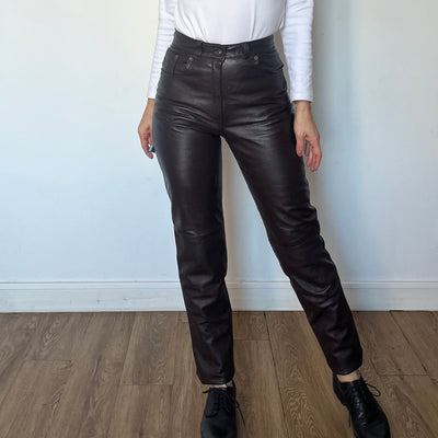 Brown Leather trousers by Guess