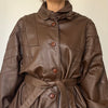 Vintage brown leather Long Trench Coat with belt