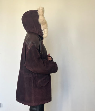 Vintage Burgundy leather hooded jacket