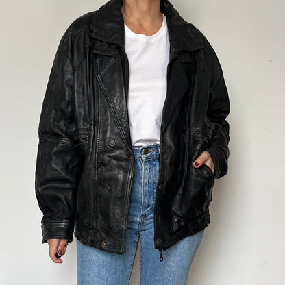 Vintage Bomber black leather jacket