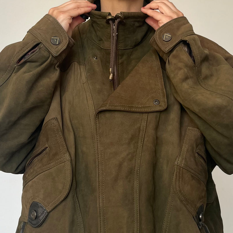 Vintage green Leather Bomber Jacket