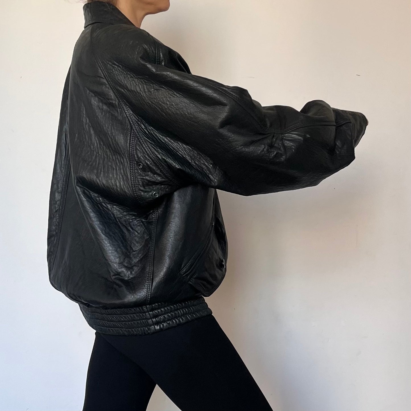 Vintage Bomber black leather jacket