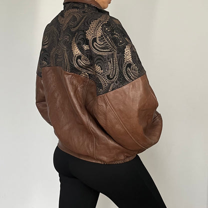 Vintage leather Bomber jacket paisley details