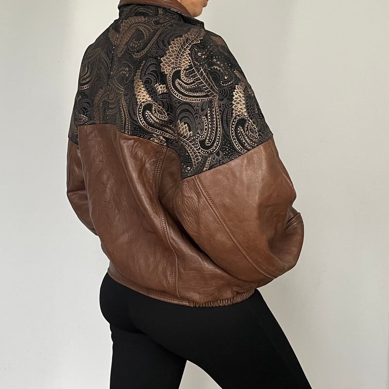 Vintage leather Bomber jacket paisley details