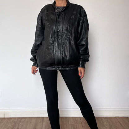 Vintage Bomber black leather jacket