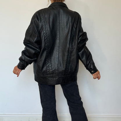 Vintage Black Leather Bomber Jacket