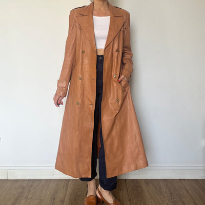 Vintage leather Long Trench Coat