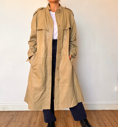 Vintage Beige Leather Trench coat