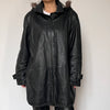 Black leather hooded jacket