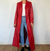 Vintage red Leather long Trench coat