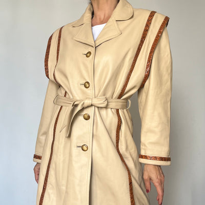 Vintage Beige Leather Trench coat