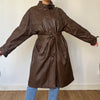 Vintage brown leather Long Trench Coat with belt