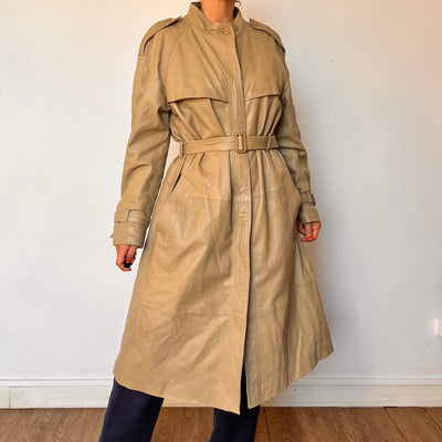 Vintage Beige Leather Trench coat