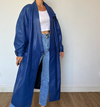 Blue Leather Trench coat