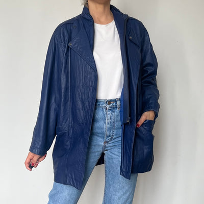 Vintage blue bomber Leather jacket by Genel