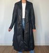 Vintage dark blue leather Long Trench Coat