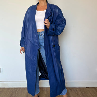 Blue Leather Trench coat