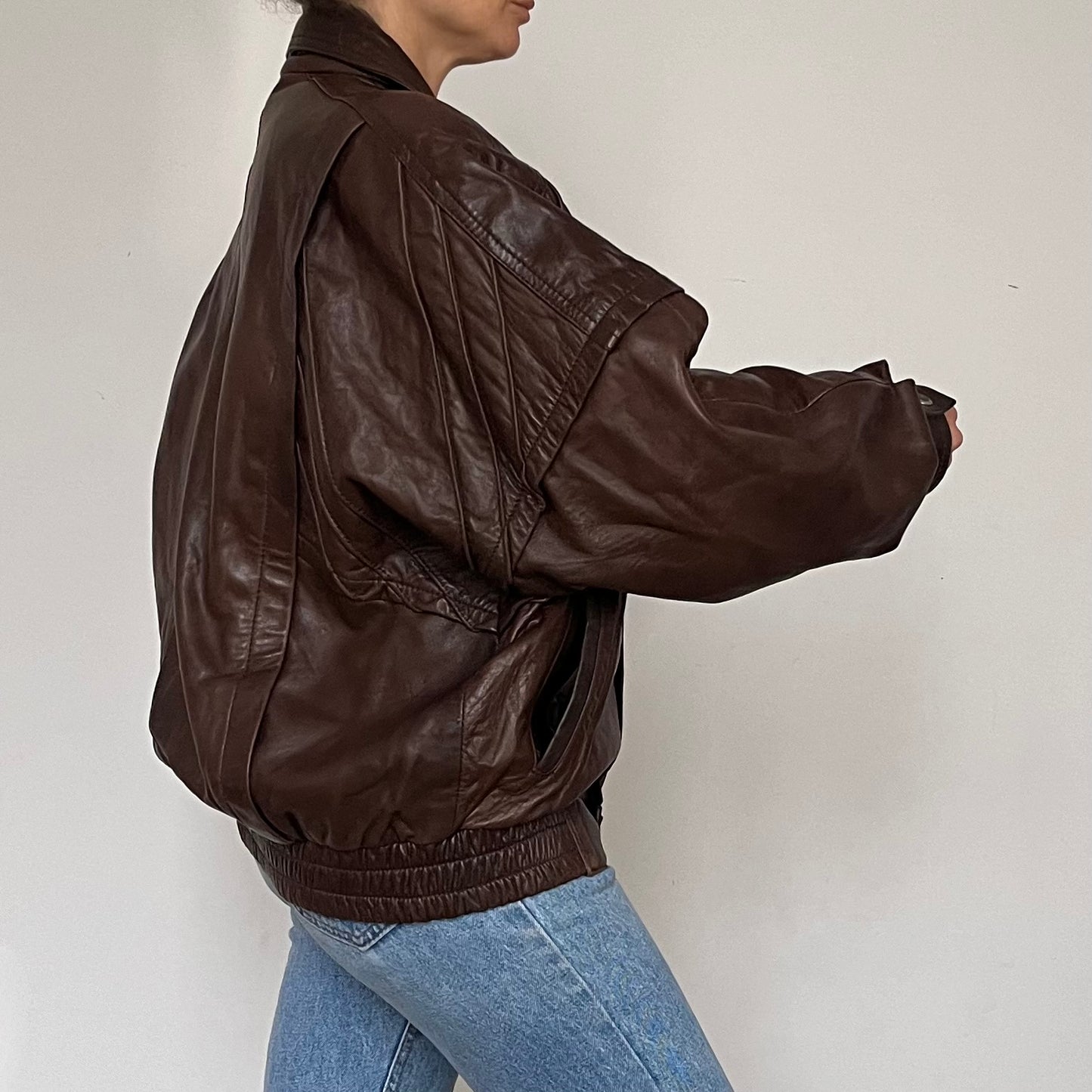 Vintage Brown Leather Bomber Jacket