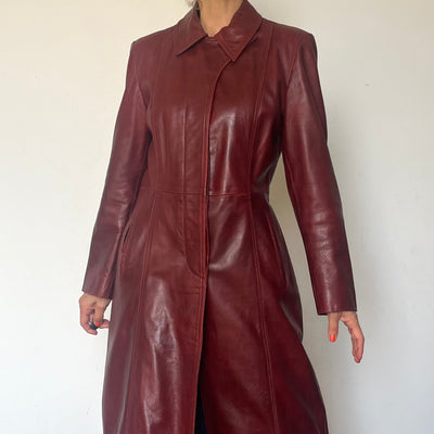 Burgundy leather trench