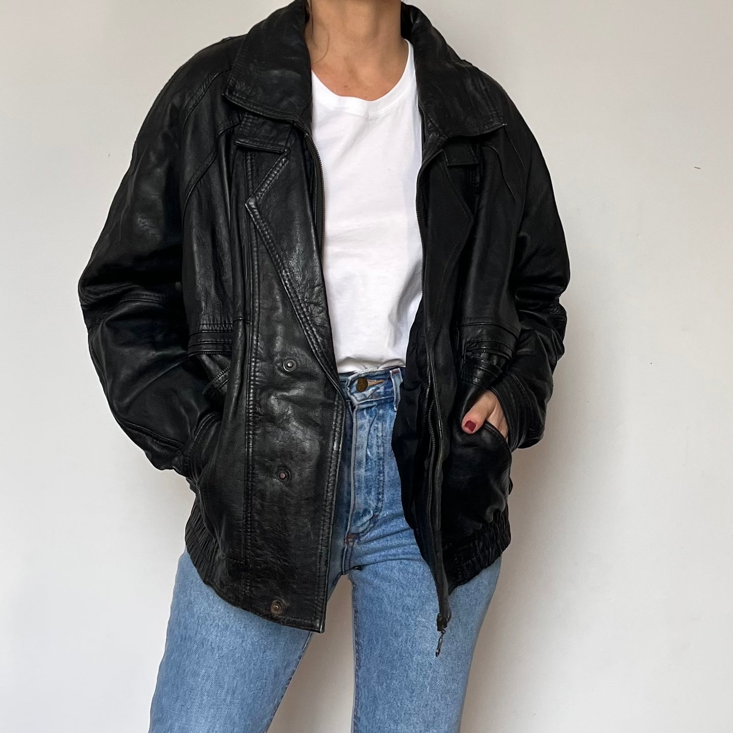 Vintage Bomber black leather jacket