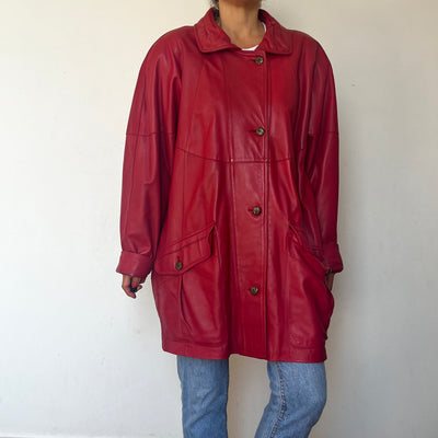 Vintage Oversized Red leather jacket