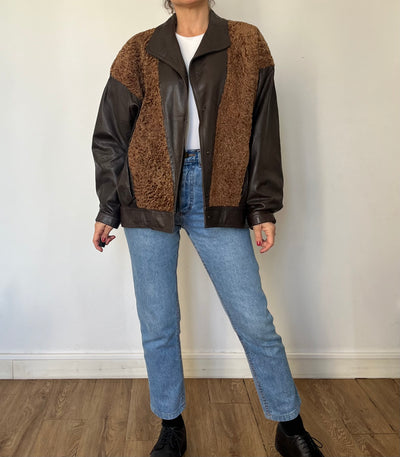 Vintage Leather & Faux Fur Bomber Jacket