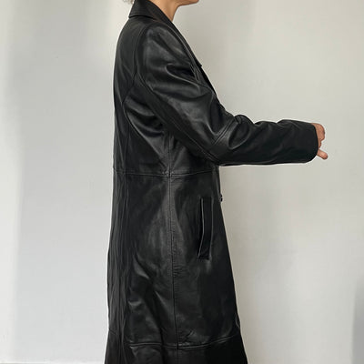 Vintage Black Leather Trench Coat