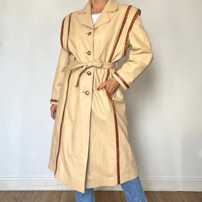 Vintage Beige Leather Trench coat