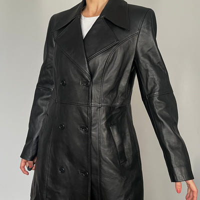 Vintage Black Leather Trench Coat