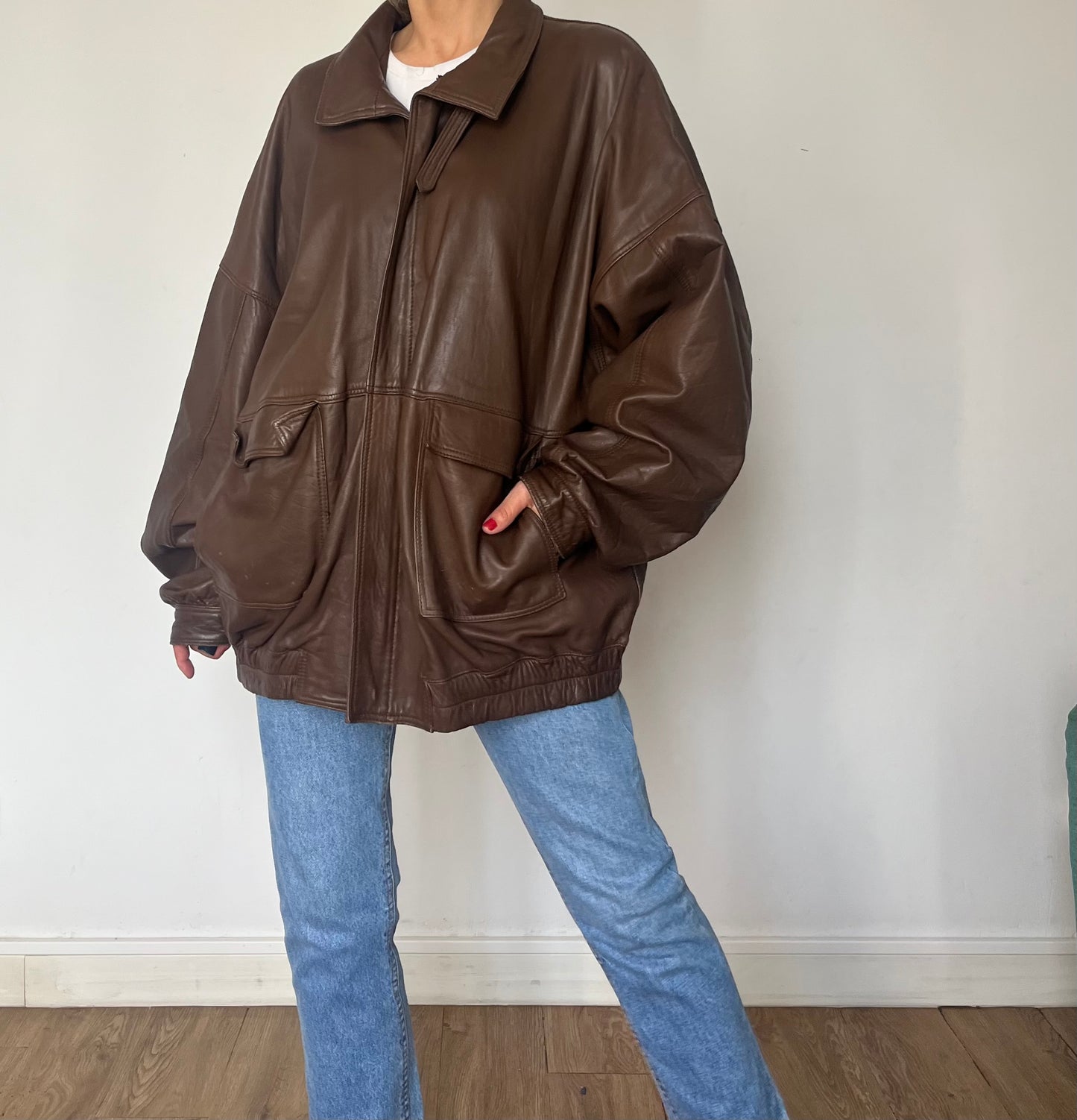 Vintage Brown Leather Bomber Jacket