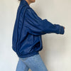 Vintage Blue Leather Bomber Jacket