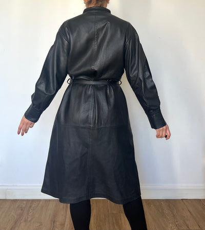 Vintage Black Leather trench coat with belt