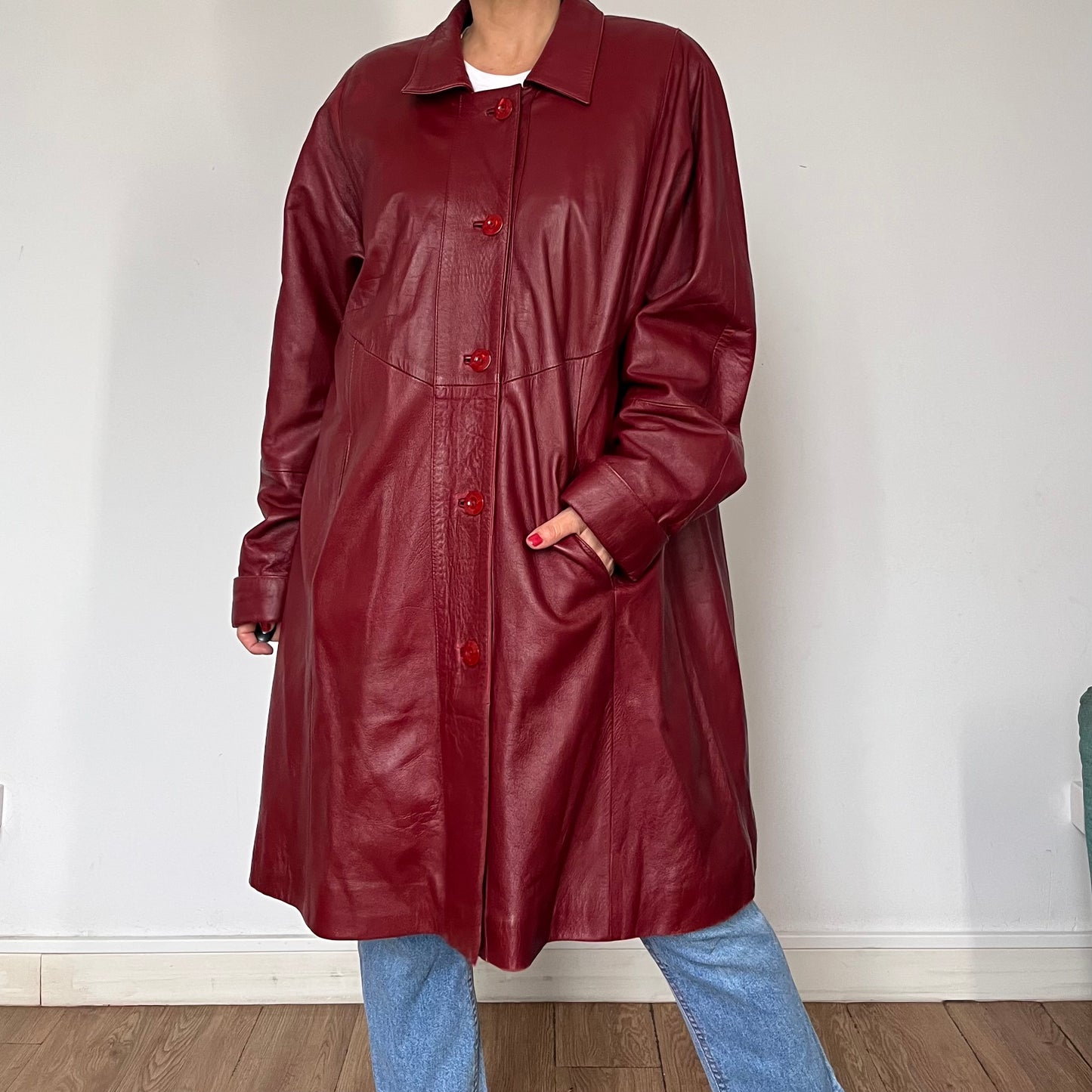 Vintage Burgundy leather trench