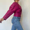 Vintage Fucsia crop Leather Bomber Jacket