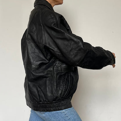 Vintage Bomber black leather jacket
