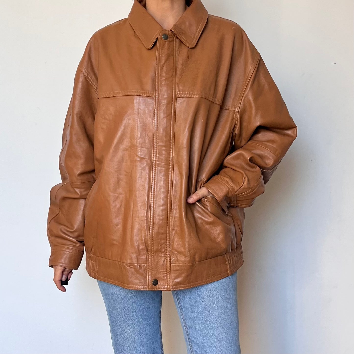 Vintage Brown Leather Bomber Jacket