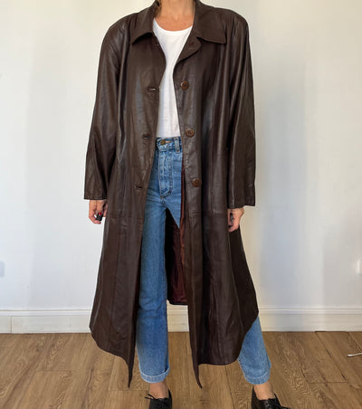 Vintage brown Leather Overcoat