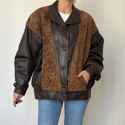 Vintage Leather & Faux Fur Bomber Jacket