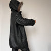 Black leather hooded jacket