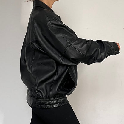 Vintage Bomber black leather jacket