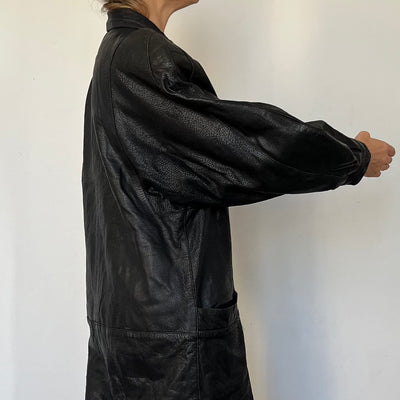 Vintage Black Leather long Overcoat