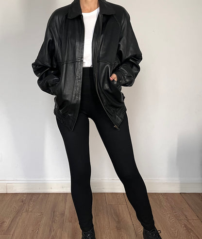 Vintage Bomber black leather jacket