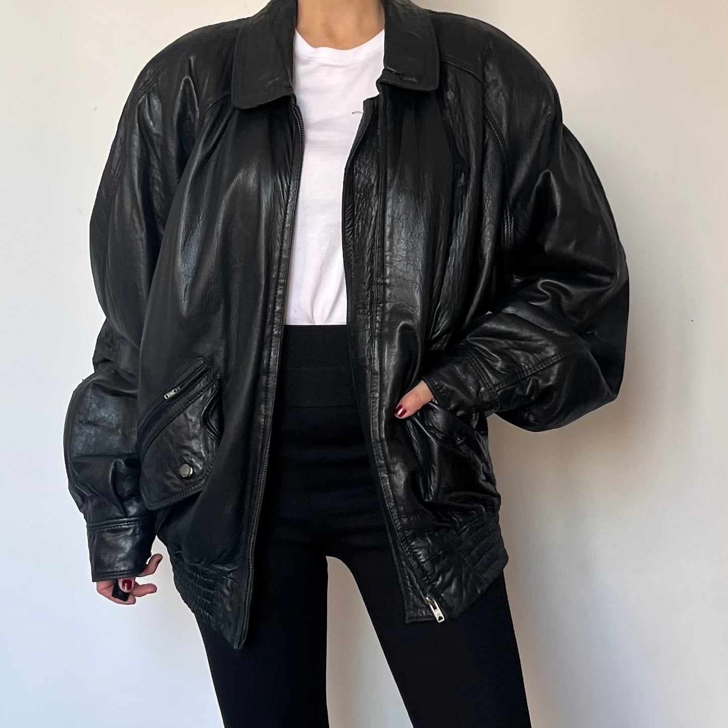 Vintage Bomber black leather jacket